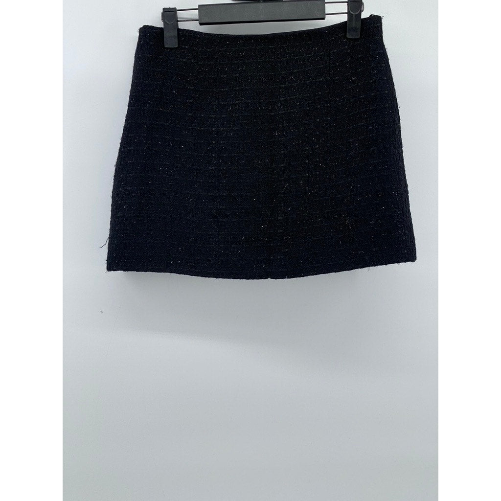 ZARA Women’s Black Tweed Embellished Button-Front Straight Mini Skirt SZ S