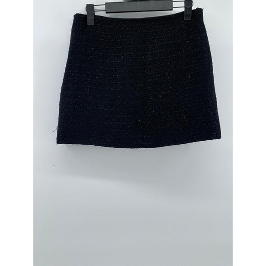 ZARA Women’s Black Tweed Embellished Button-Front Straight Mini Skirt SZ S