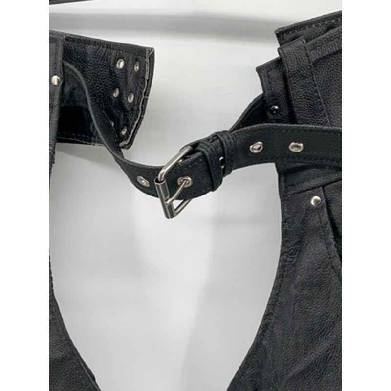 ALPHA CYCLE GEAR Men's Black Leather Vintage Motorcycle Chaps SZ 34