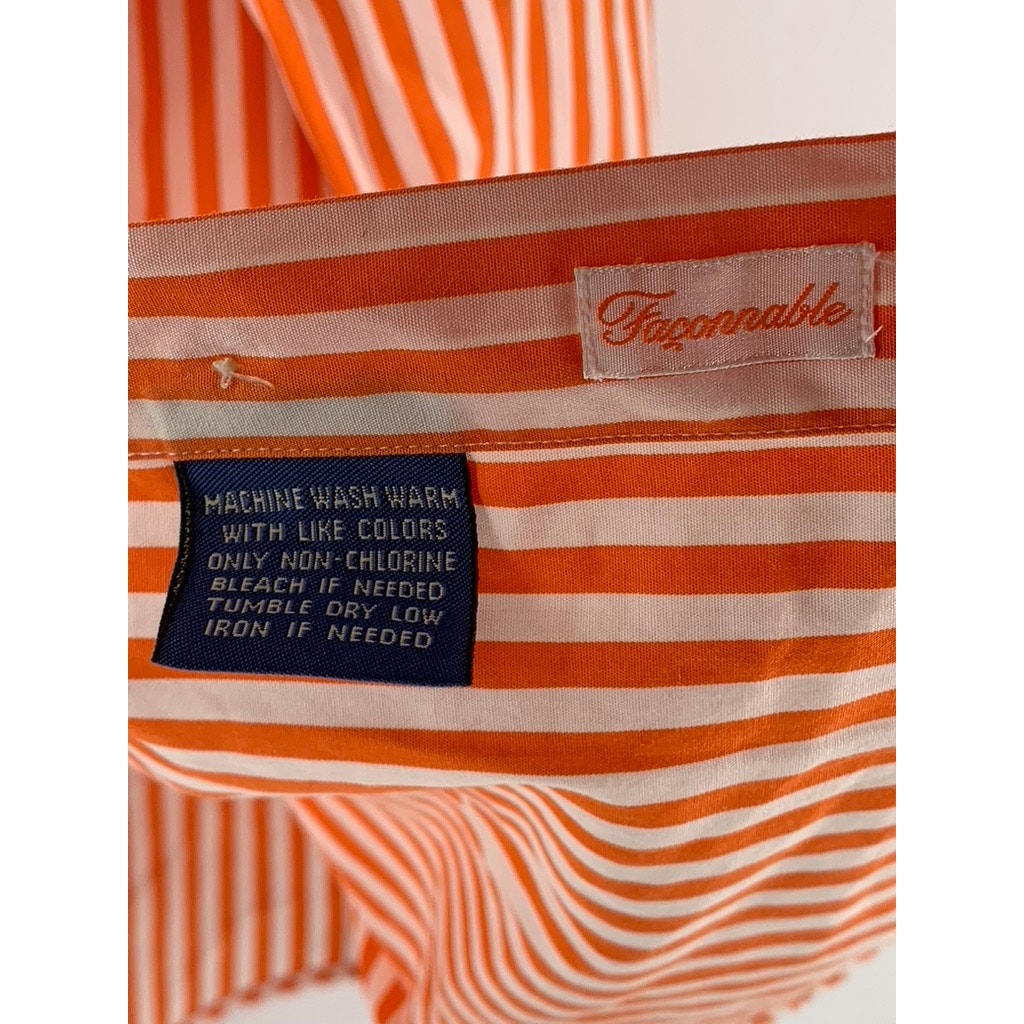FACONNABLE Women's Orange-White Striped Button-Up Long Sleeve Top SZ XL