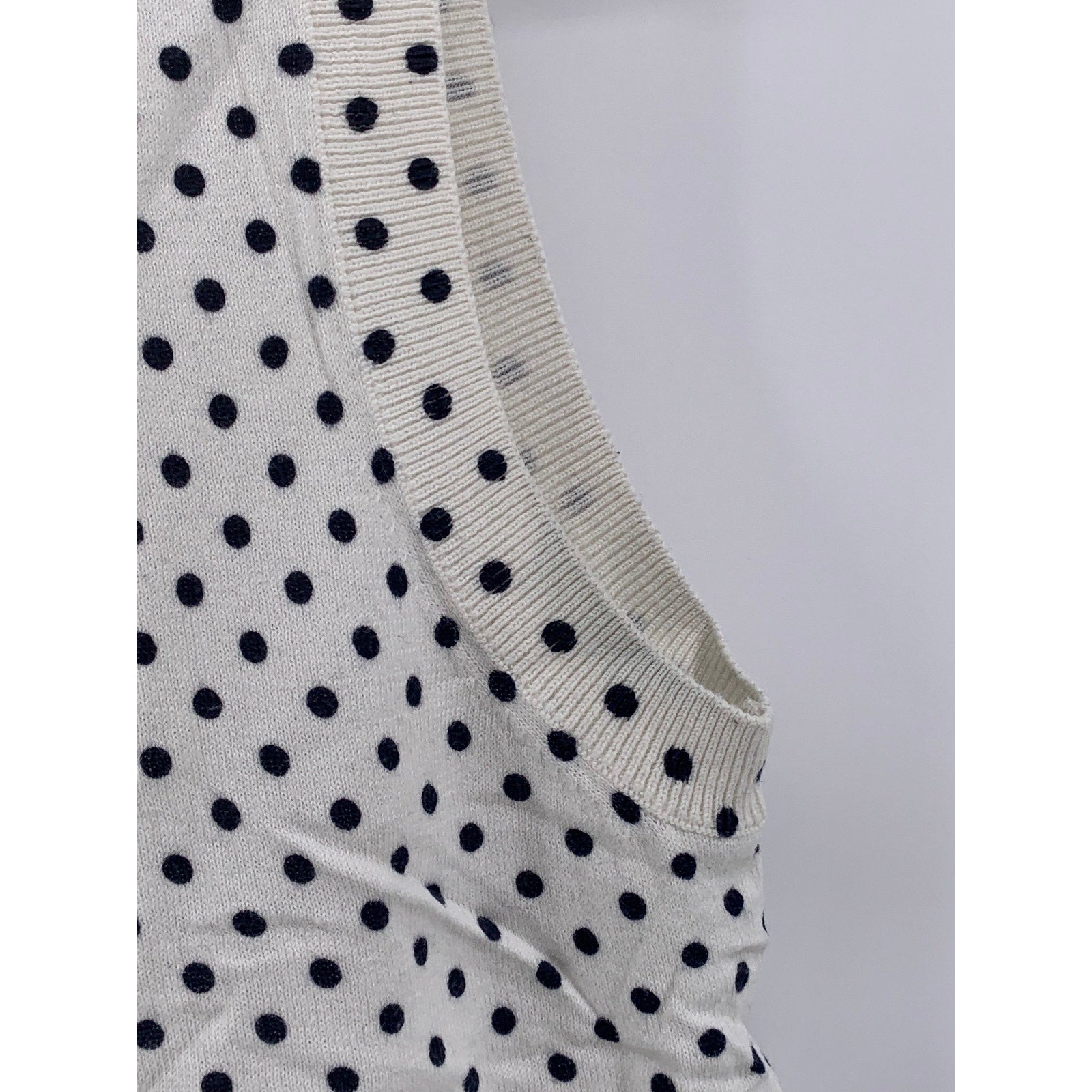 J.CREW Women’s White-Navy Polka Dot Crewneck Caryn Shell Sleeveless Top SZ L