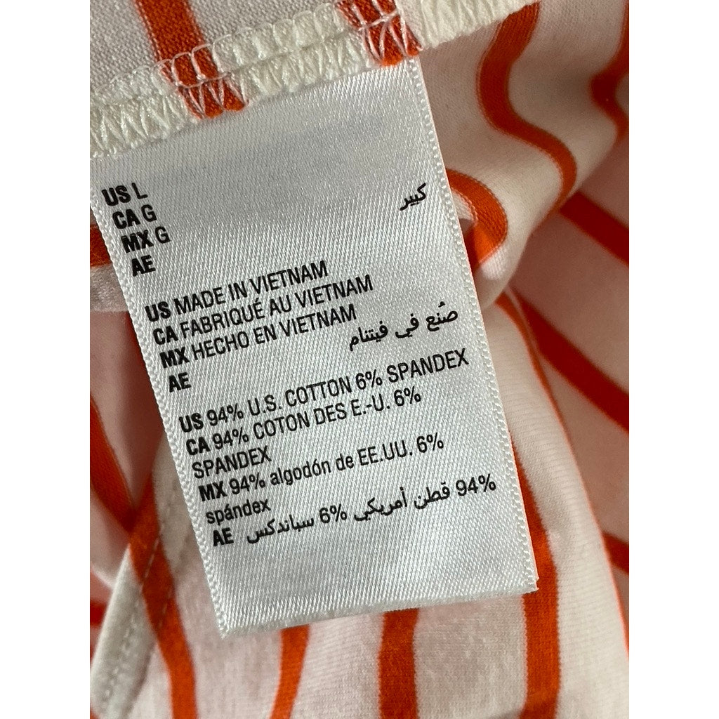 ON 34TH Women's Orange-White Striped Scoop-Neck Long Sleeve Bodysuit SZ L
