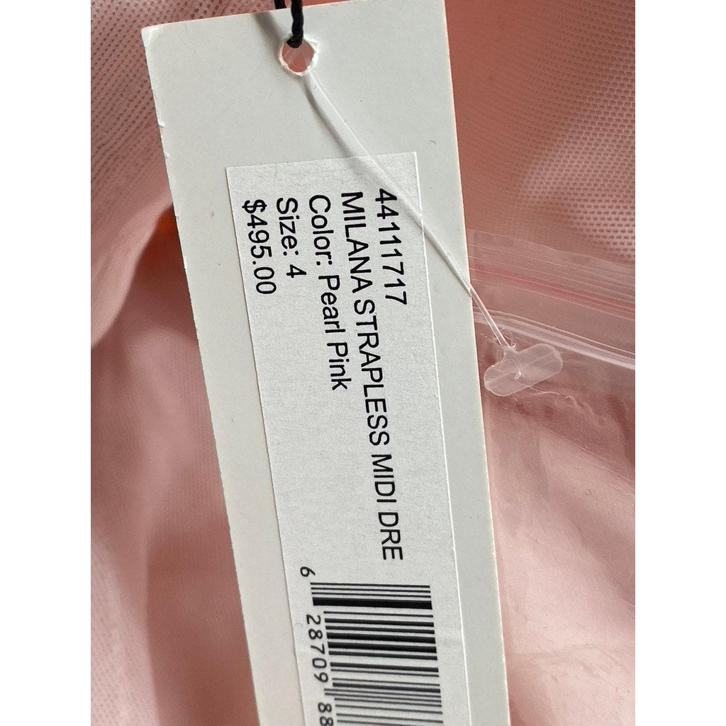 ML MONIQUE LHUILLIER Women's Pink Milana Strapless Rhinestone Midi Dress SZ 4