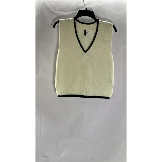 DIVIDED By H&M Women's Cream-Black Rib-Knit V-Neck Pullover Sweater Vest SZ S