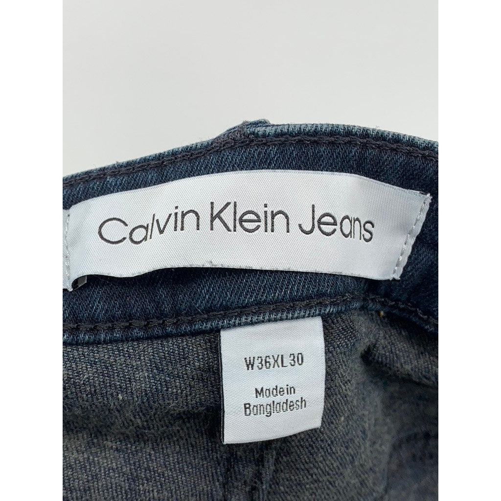 CALVIN KLEIN Men's Dark Indigo Denim Slim-Leg Five-Pocket jeans SZ 36X30