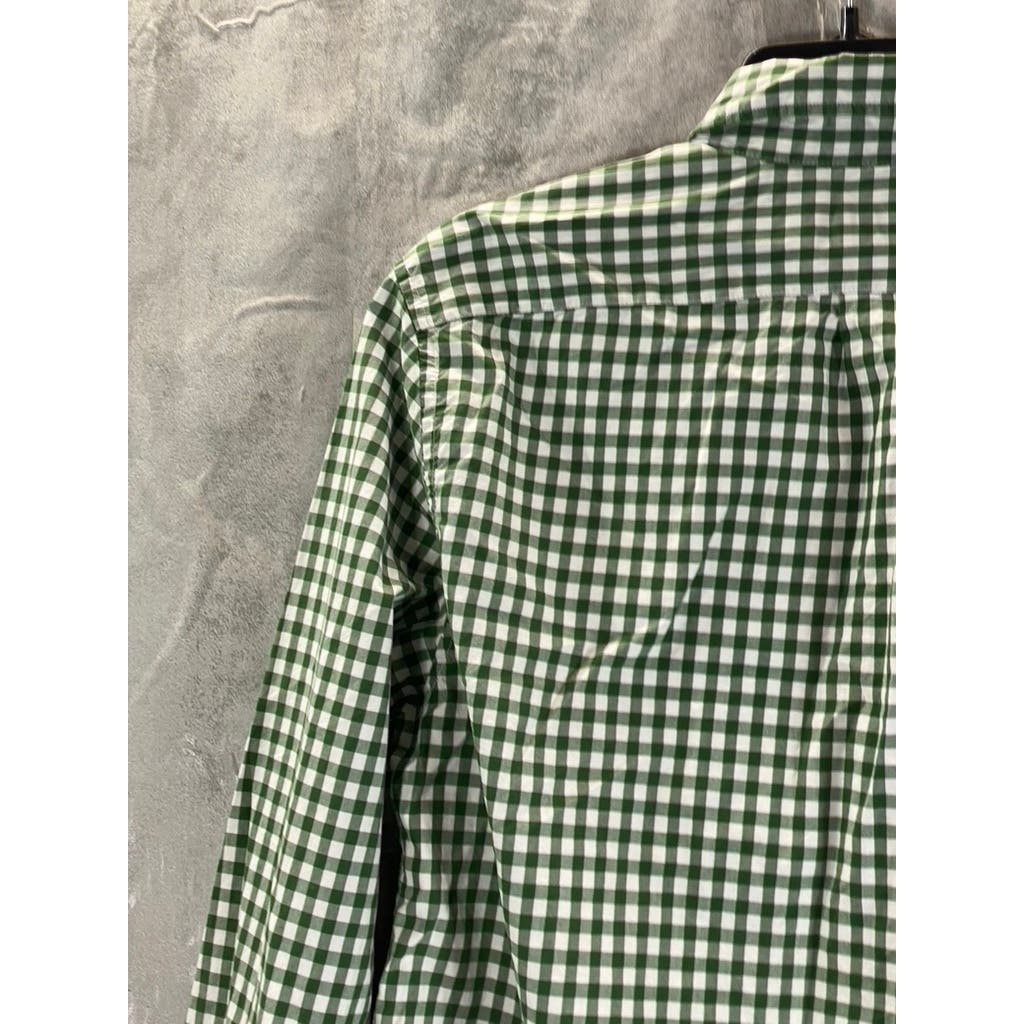 J.CREW Men's Green Gingham Secret Wash Cotton Slim-Fit Button-Up Shirt SZ M