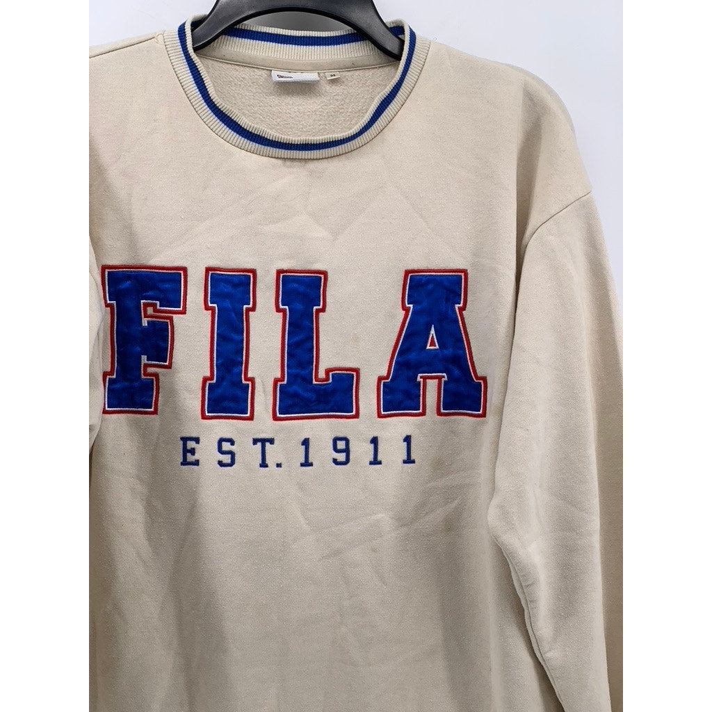 FILA Women's Beige Vintage Crewneck Embroidered Patch Logo Sweatshirt SZ M