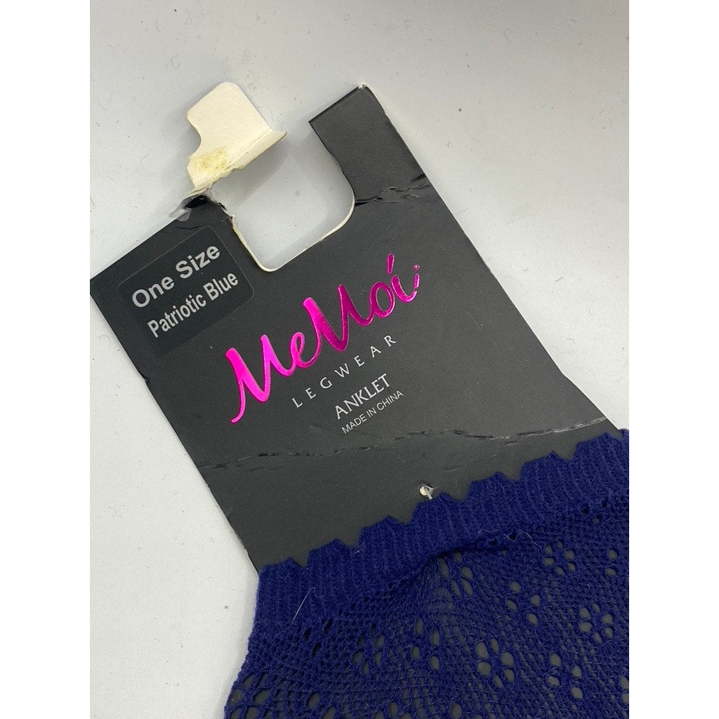 MEMOI Women's Floral Patriotic Navy Blue Lace Ruffle-Trim Ankle Socks SZ OS