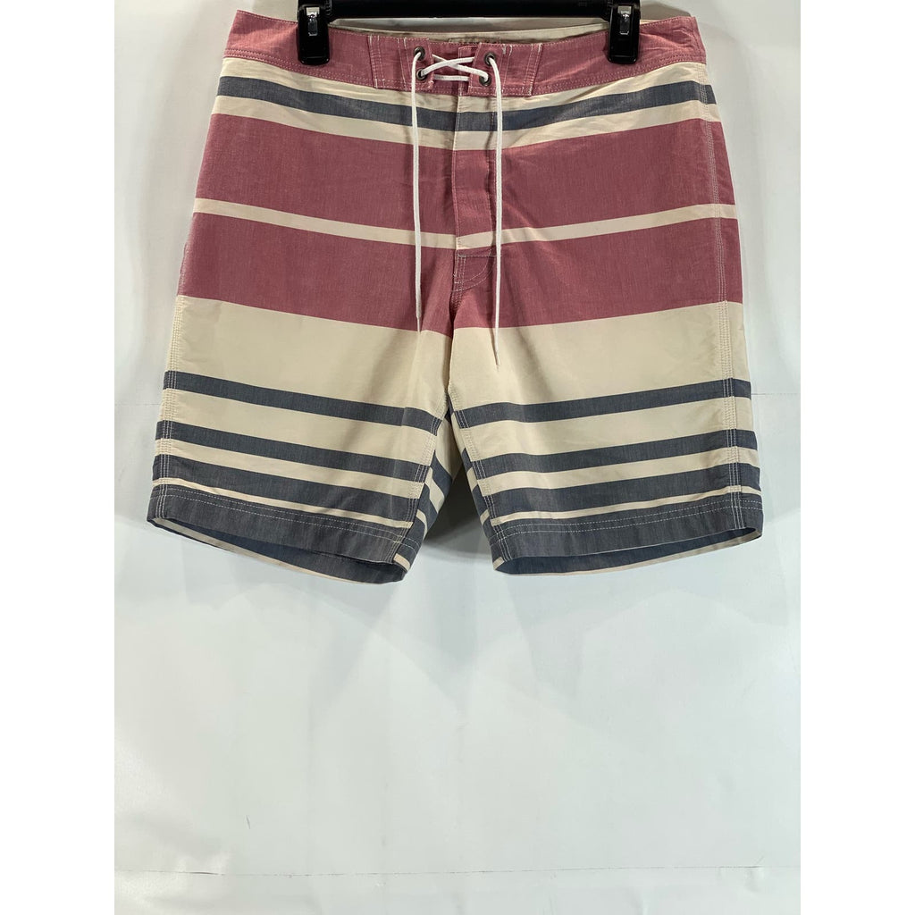 J.CREW Men's Pink/Cream/Navy Flex Drawstring Pull-On Swim Trunks SZ 32