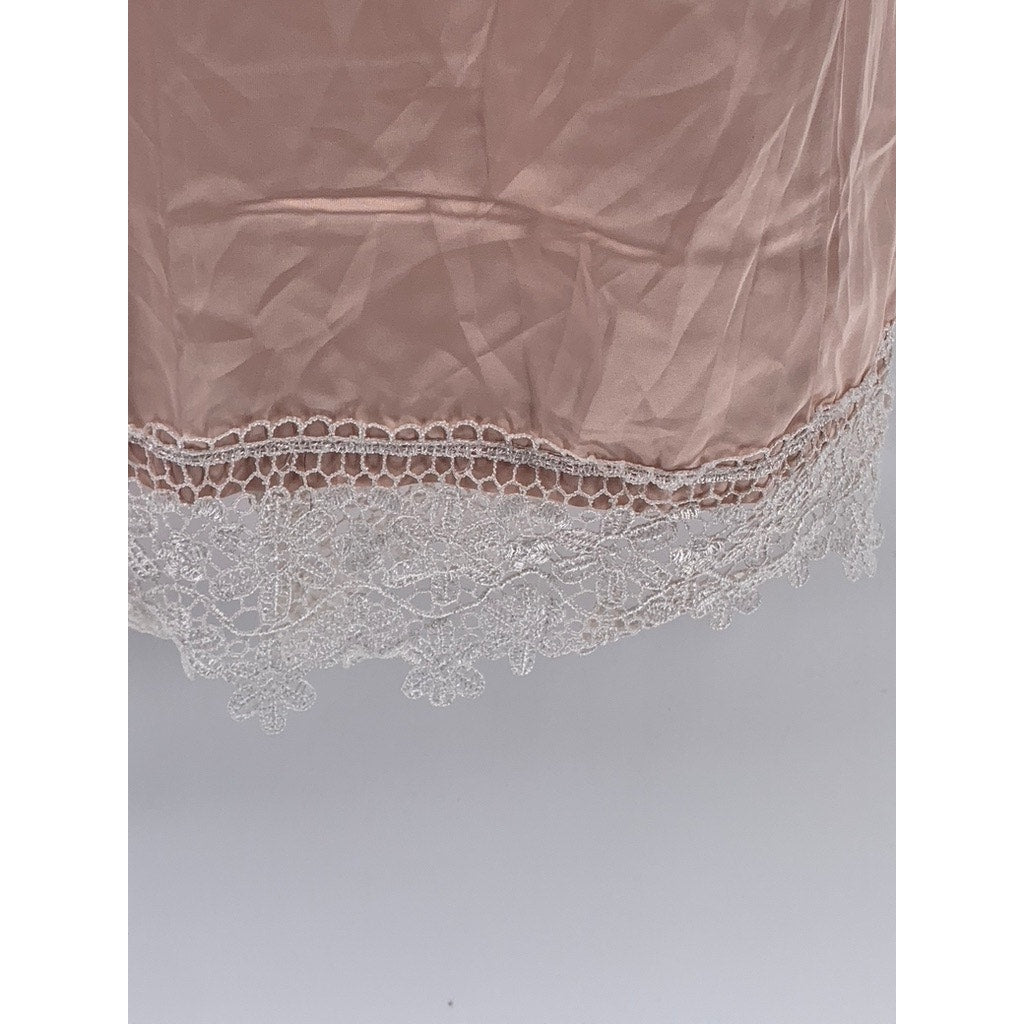 SAIRA Women's Dusty Rose Satin Embroidered Lace-Trim Belted Sleepwear Robe SZ OS