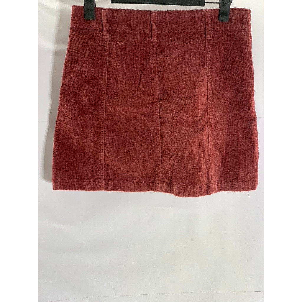 FOREVER 21 Women's Burgundy Button-Front Corduroy Mini Skirt SZ S