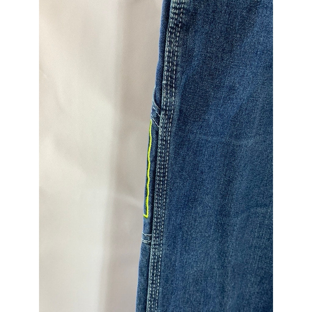 DICKIES Women's Vintage Blue Straight-Leg Embroidered Flower Carpenter Jean SZ 1