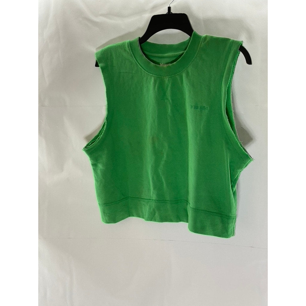 WRANGLER Women’s Green Crewneck Cut-Off Sleeve Pullover Tank Top SZ M