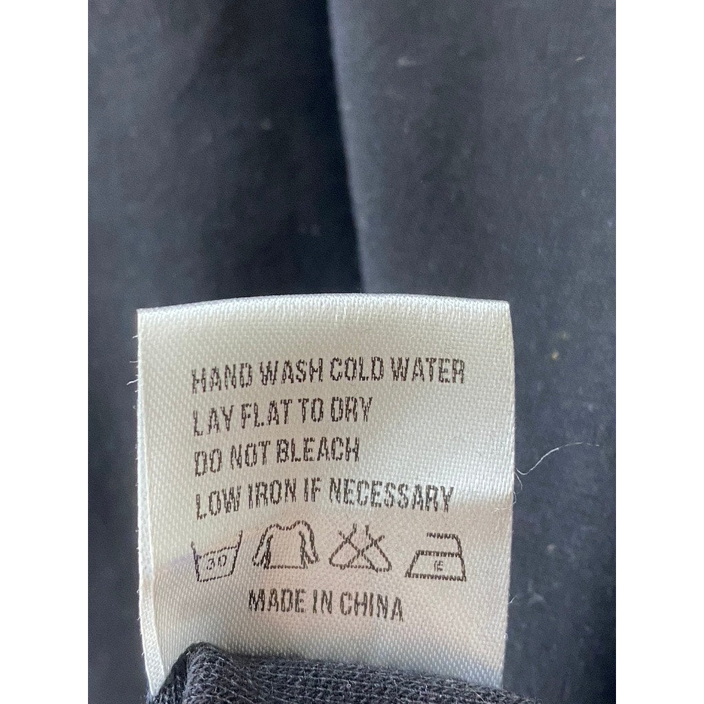 W[DABLJU:] Men's Black-Beige Embroidered 'B' Long Sleeve Polo Shirt SZ M