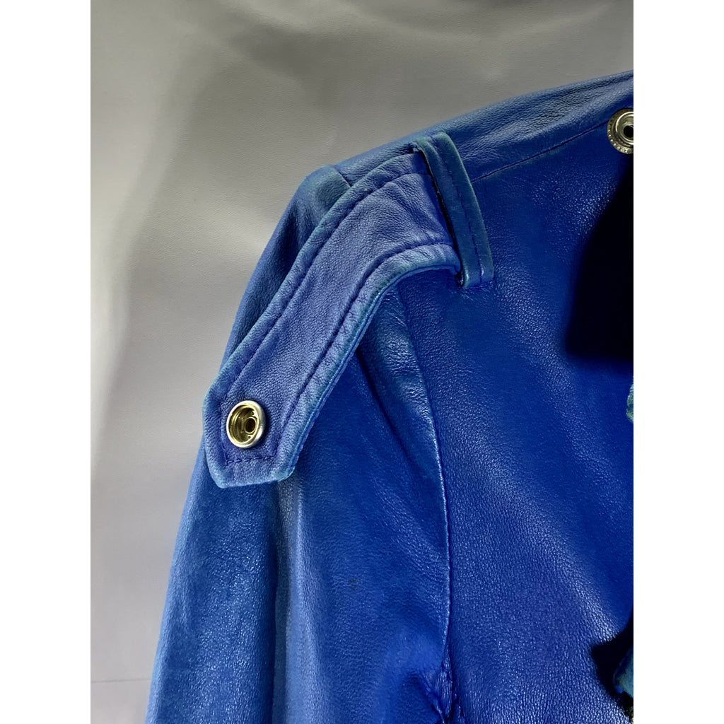 IRO PARIS Women's Dark Blue Ashville Moto Zip-Up Lamb Leather Jacket SZ 1(XXS)