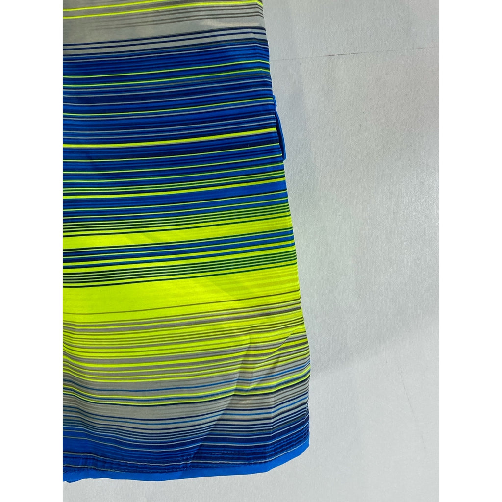 NIKE Men's Blue/Neon Green Mesh Lined Drawstring Pull-On Swim Trunks SZ M