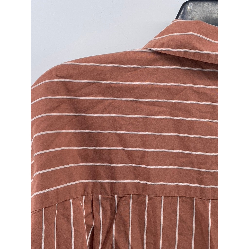 A NEW DAY Women's Terracotta-White Striped Button-Up Long Sleeve Top SZ L