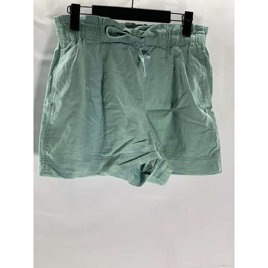 UNIQLO Women's Teal Cotton/Linen Relaxed-Fit Ruffle Drawstring Waist Shorts SZ S