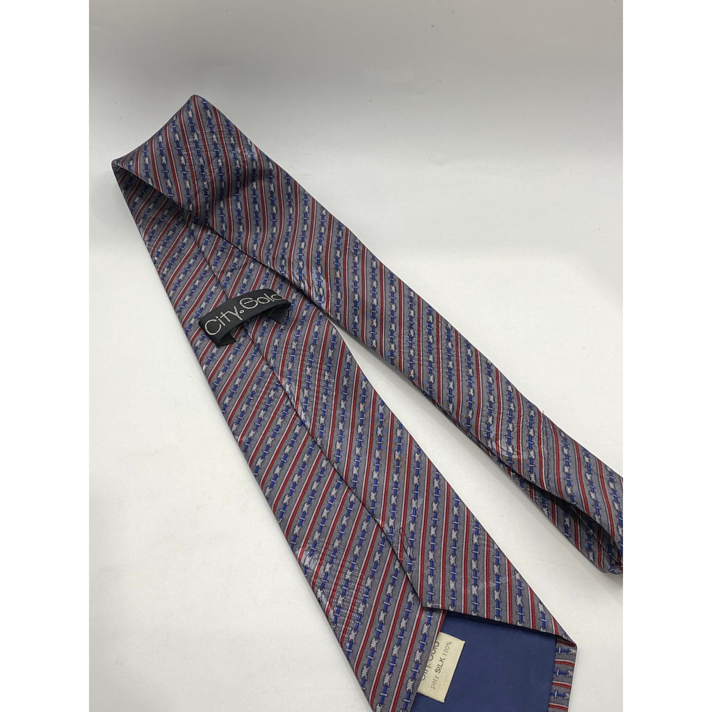 CITY GOLD Men's Navy-Burgundy Poly Silk Printed Casual Tie SZ OS