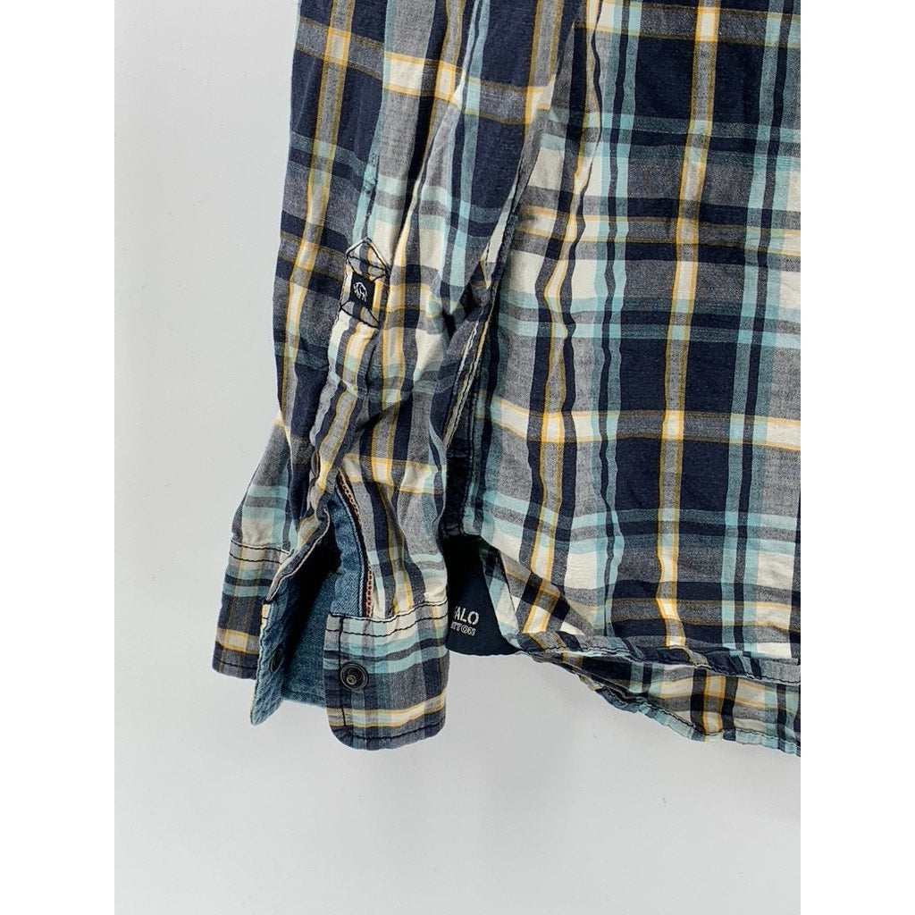 BUFFALO DAVID BITTON Men's Blue Plaid Button-Up Long Sleeve Cotton Shirt SZ M