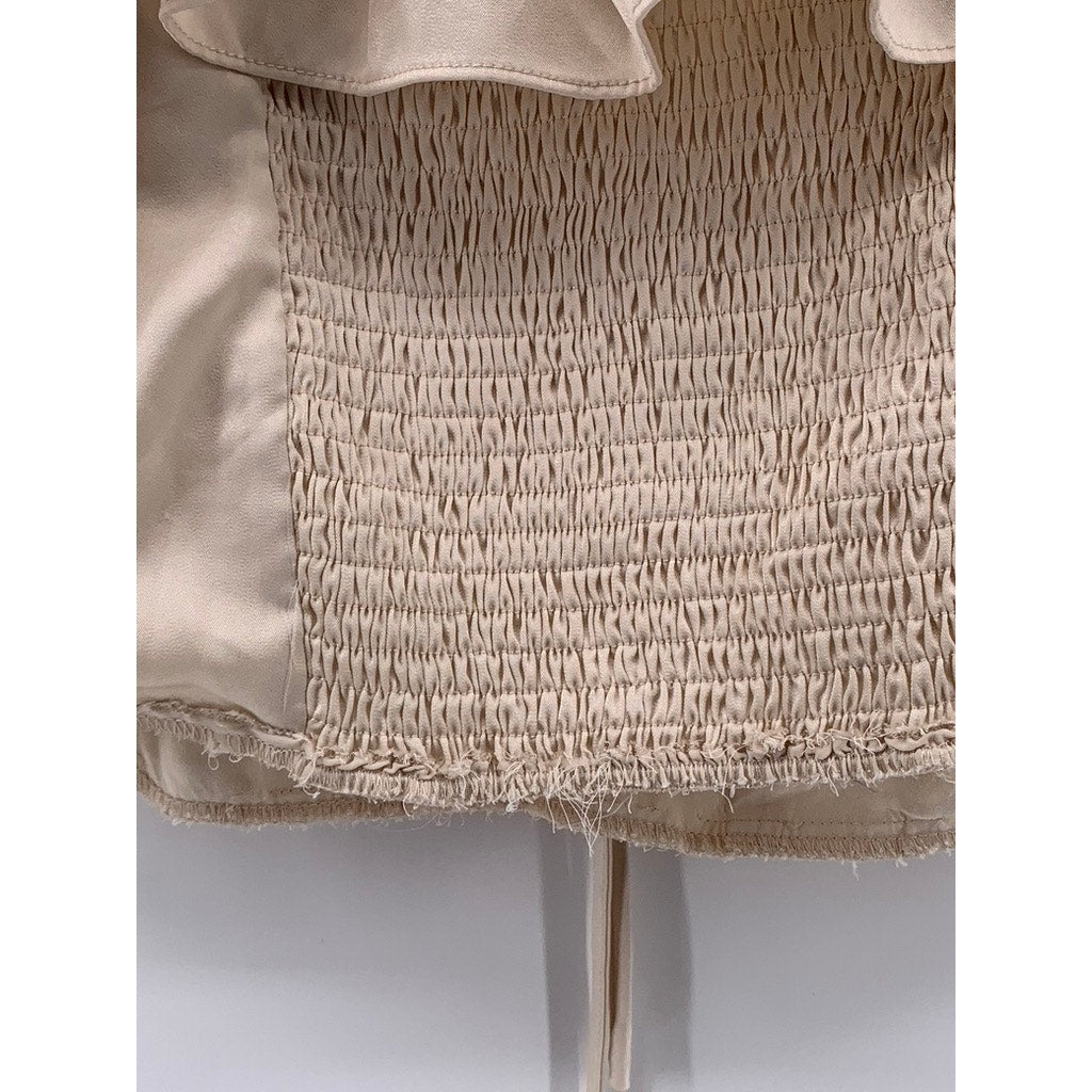 ASTR THE LABEL Women's Beige Satin Ruffle Crop Top SZ S