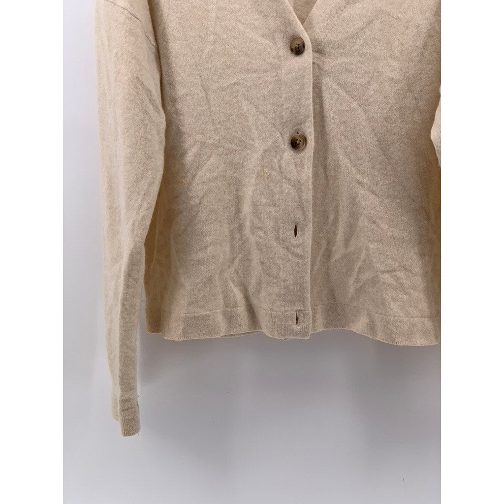 OAK + FORT Black Label Women's Beige Cashmere Button-Up Cardigan SZ XS