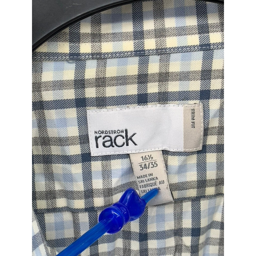 NORDSTROM RACK Men's Blue Plaid Button-Up Trim Fit Shirt SZ 16.5