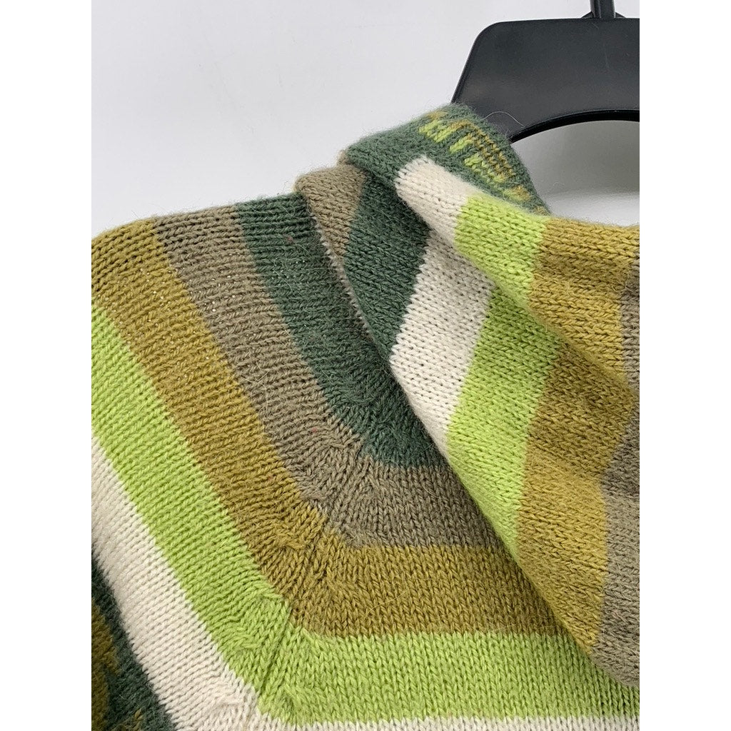 UNBRANDED Women's Green-Brown Printed Knit Hooded Fringe Hem Sweater SZ S