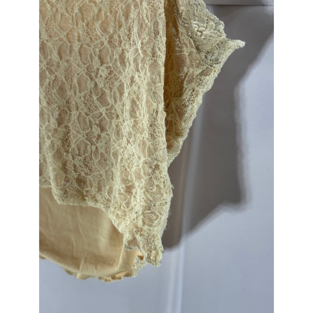 SHEIN ICON Women's Beige Straight-Neck Lace Tie-Front Tank Top SZ S