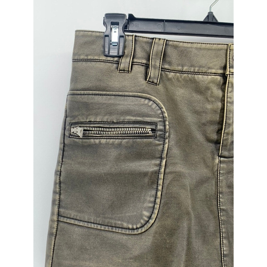 MNG Women's Olive Green Faux Leather Short Mini Skirt SZ M