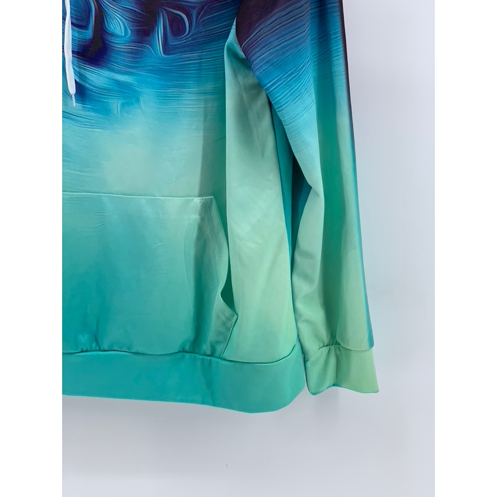 UNBRANDED Women's Blue-Green Swirl Print Oversized Hoodie SZ M