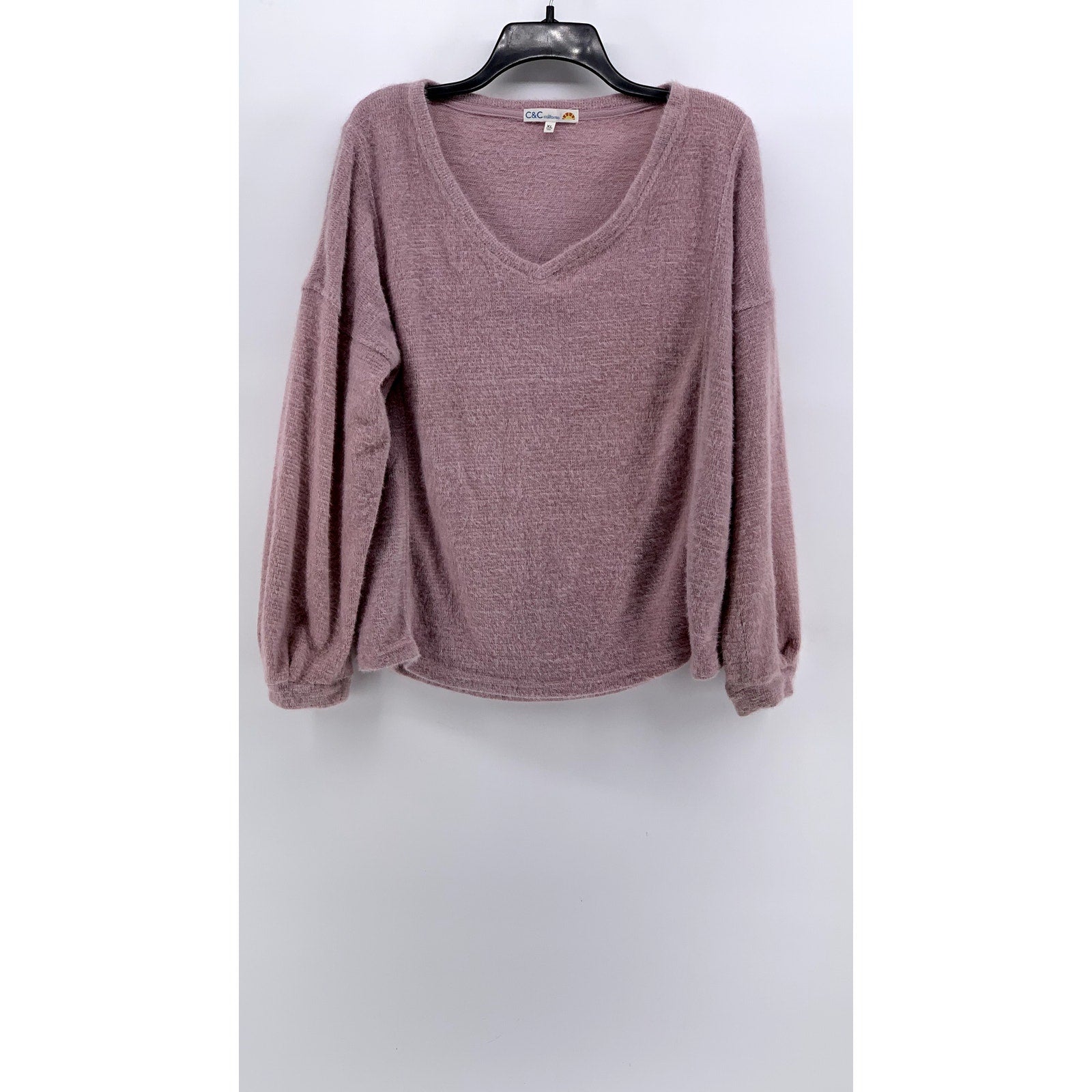C&C CALIFORNIA Women's Pink Soft Knit V-Neck Sweater Top SZ XL