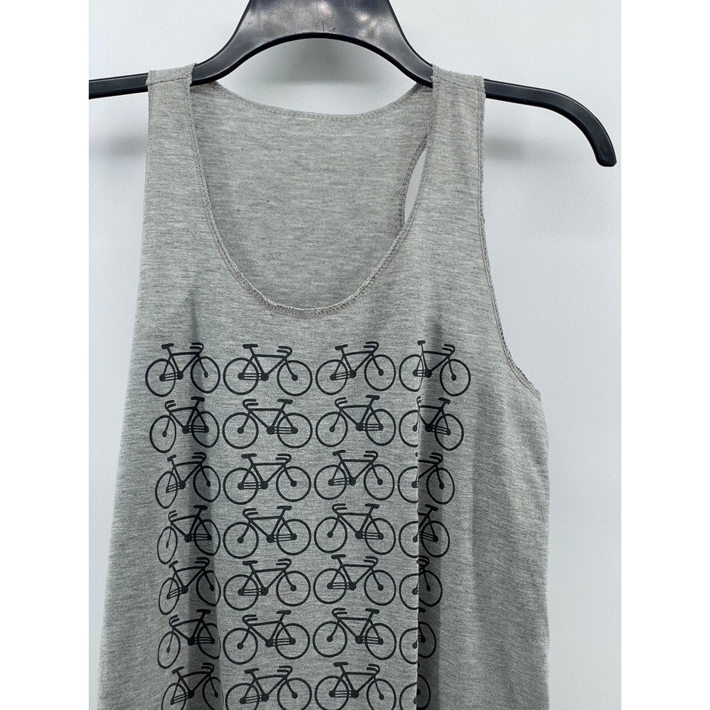 UNBRANDED Women's Light Gray Scoop-Neck Bicycle Print Loose-Fit Tank Top SZ S
