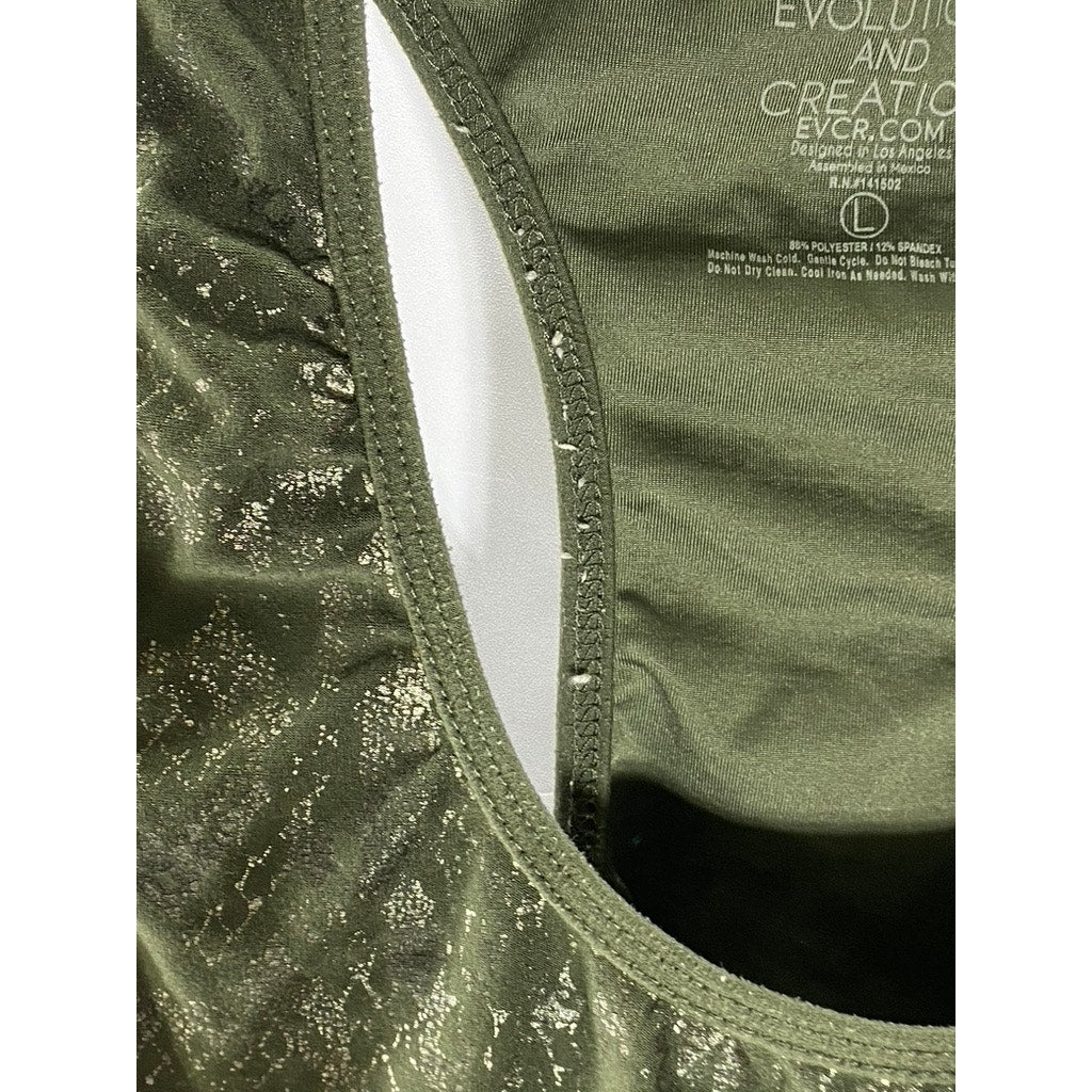 EVOLUTION AND CREATION Women's Olive Green Snake Skin Racerback Tank Top SZ L