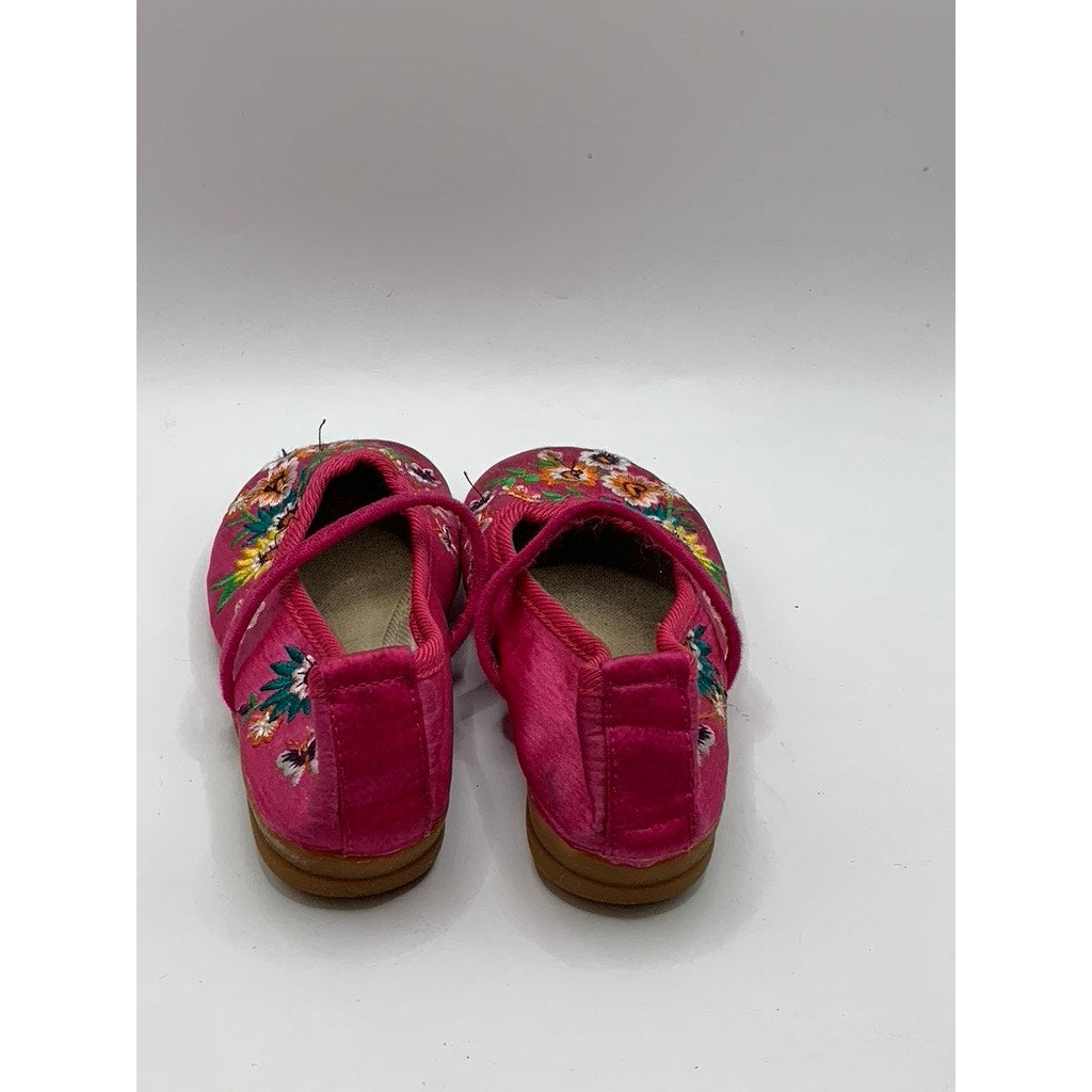 UNBRANDED Baby's Pink Satin Floral Embroidered Mary Janes SZ 26(7)