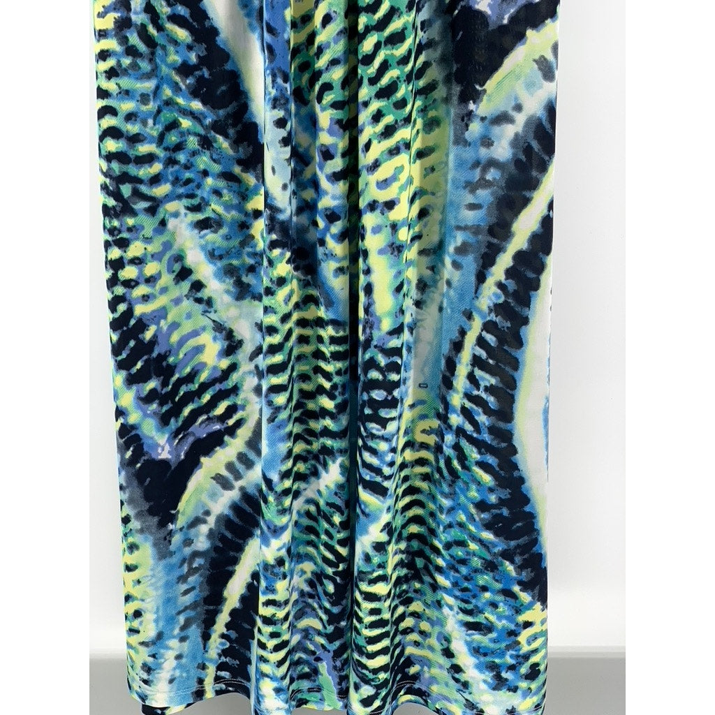 WEST LOOP Women's Blue-Green Printed V-Neck Sleeveless Maxi Dress SZ L
