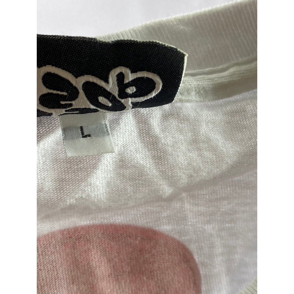 SSOP Men's White-Red DJ Graphic Crewneck Short Sleeve T-Shirt SZ L