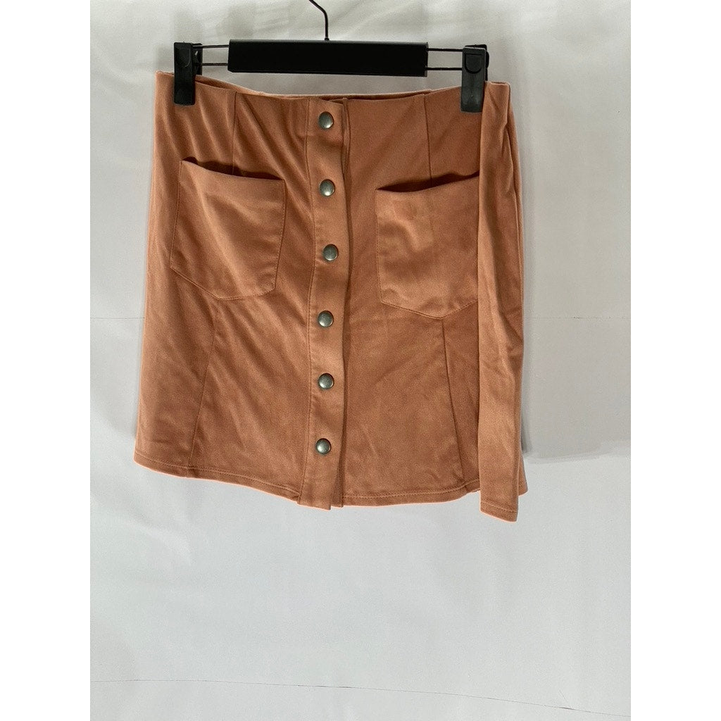 FOREVER 21 Women’s Salmon Pink Button-Front Faux-Suede Mini Skirt SZ M