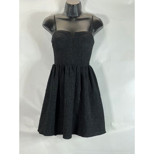 BAR III Women's Black Textured Sweetheart Neck Mini Fit & Flare Dress SZ XS