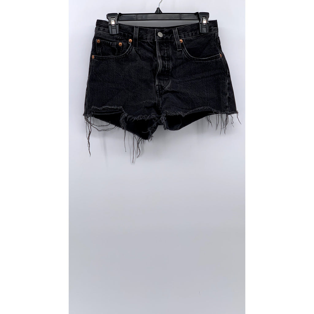 LEVI'S Women's Black Denim Distressed 501 Shorts SZ 26