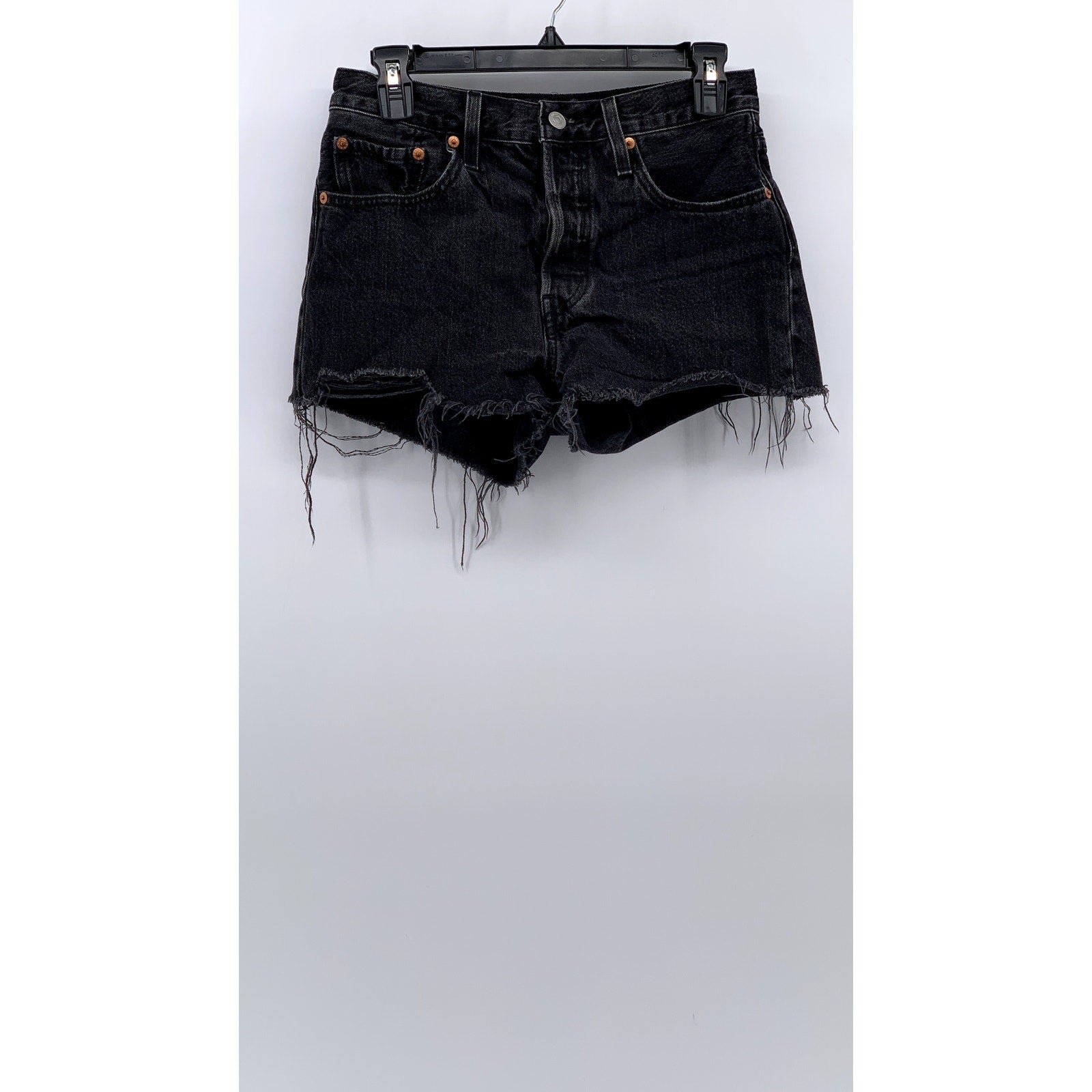 LEVI'S Women's Black Denim Distressed 501 Shorts SZ 26