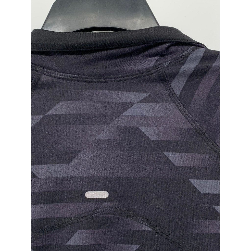 ACTIVE BY OLD NAVY Women's Gray-Black Camo Quarter Zip Semi-Fitted Shirt SZ L