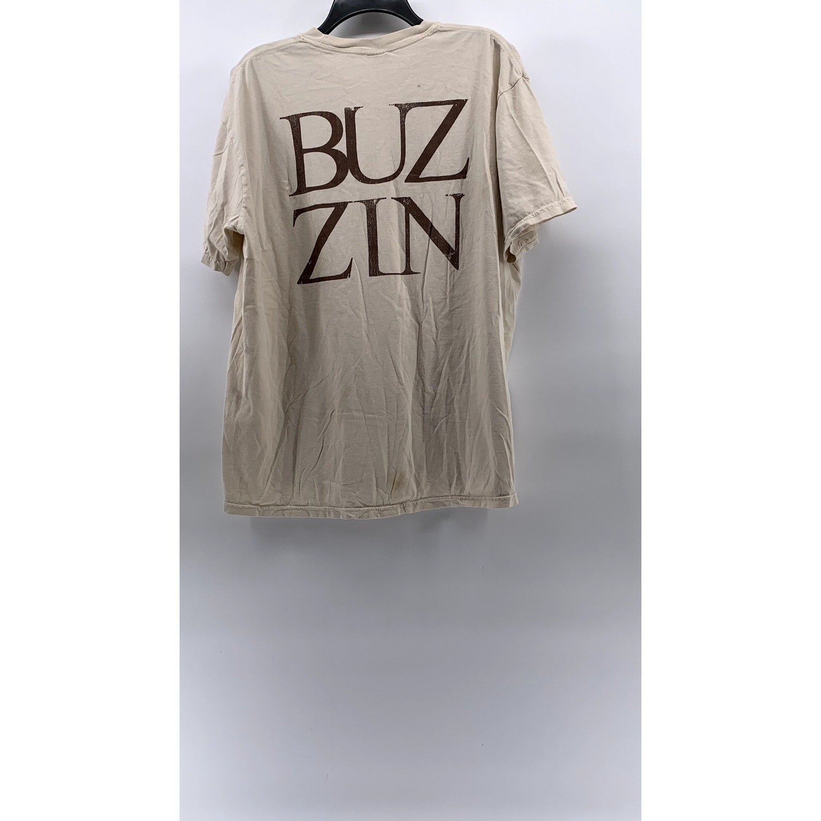 COMFORT COLORS Men's Beige Crewneck Buz-Zin Logo Short Sleeve T-Shirt SZ XL