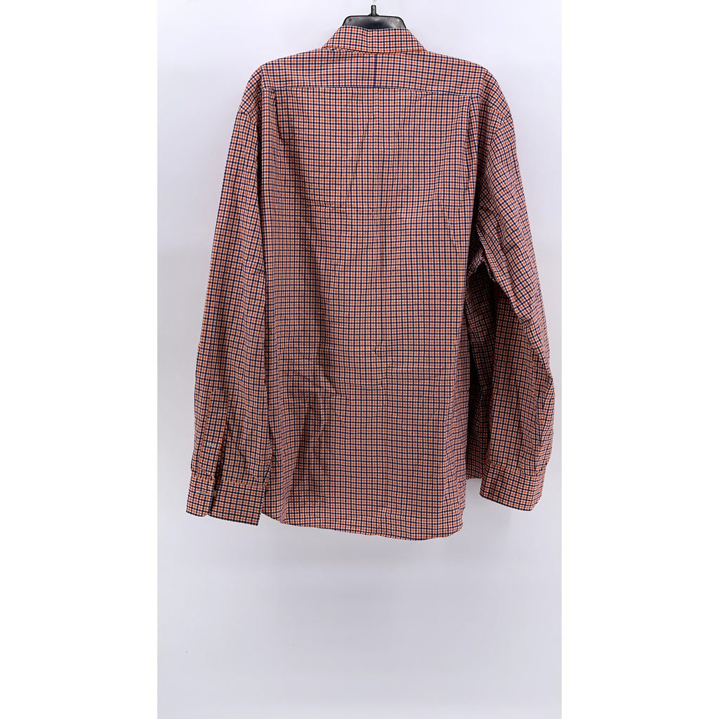 POLO RALPH LAUREN Men's Orange-Navy Gingham Button-Up Long Sleeve Shirt SZ 2XL