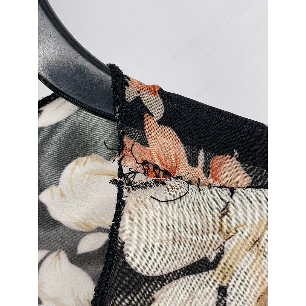 VIBE SPORTSWEAR Women's Black-Beige Floral Print Open-Front Kimono SZ S