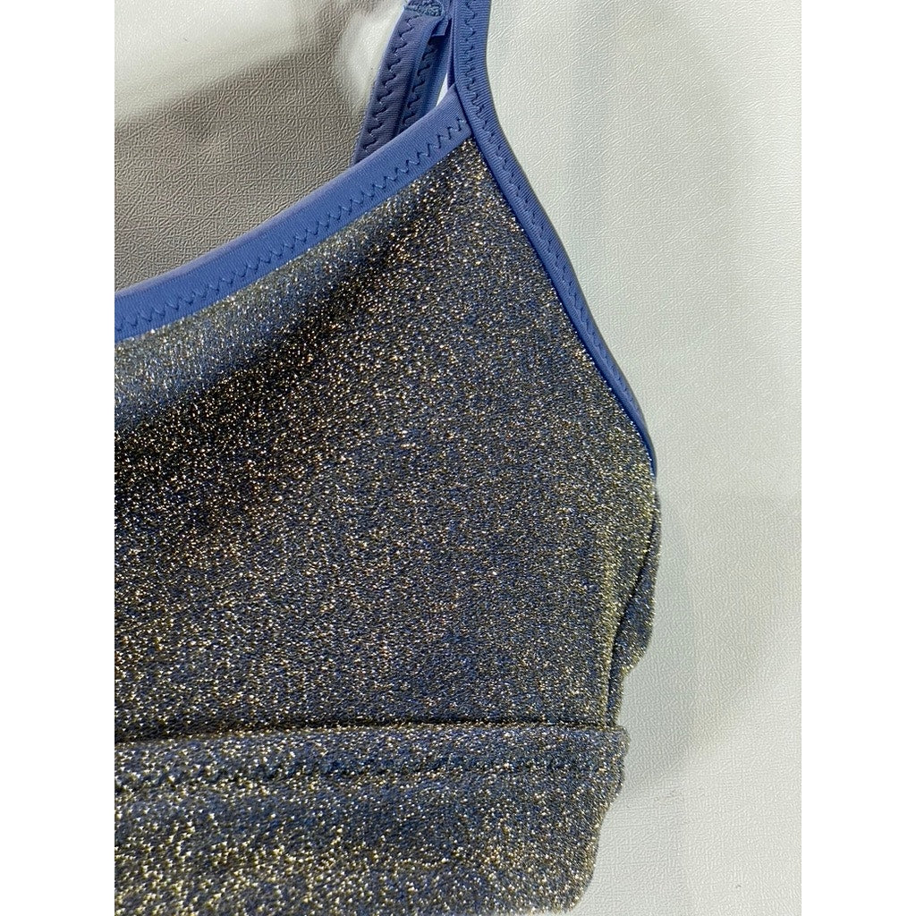 AMERICAN EAGLE AERIE Women's Marbled Blue Sparkle Straight Scoop Bikini Top SZXS