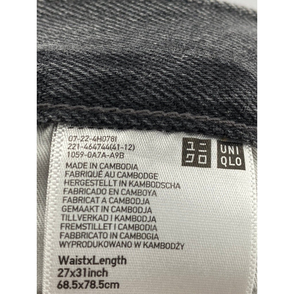 UNIQLO JEANS Women's Washed Black Denim Straight-Leg Wide Jeans SZ 27X31