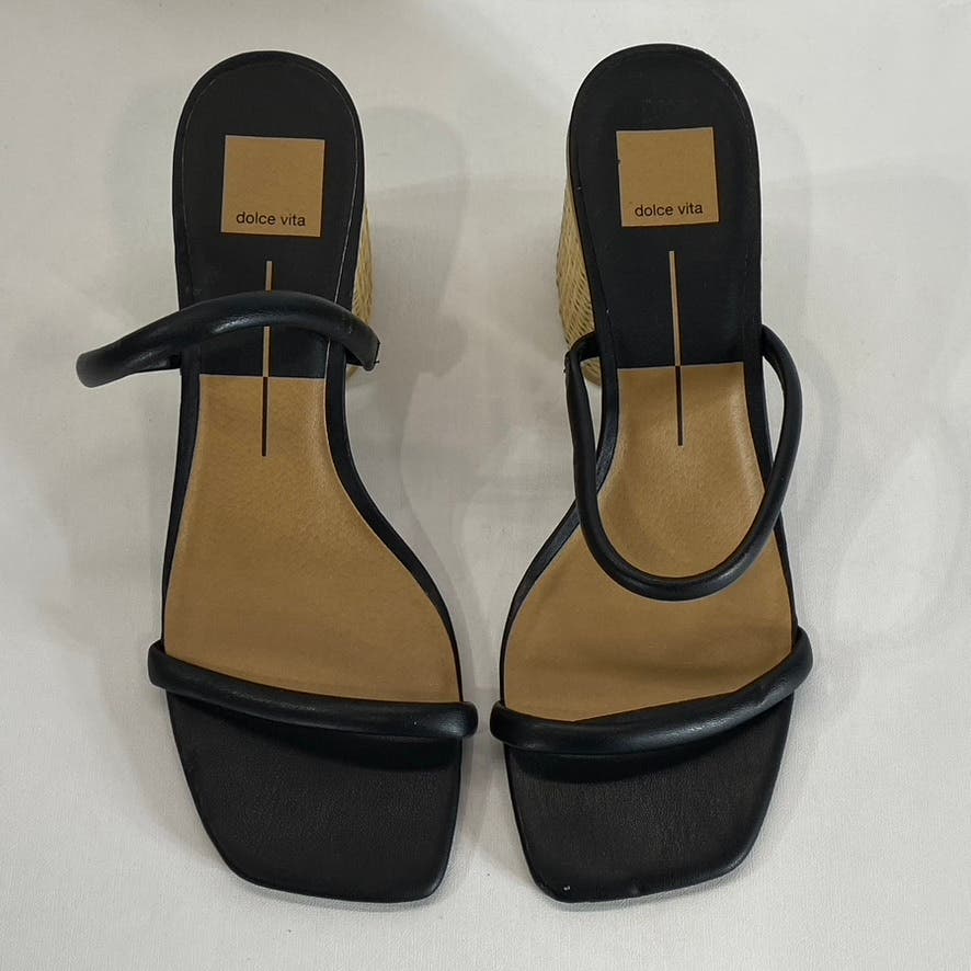 DOLCE VITA Women's Black Stella Netra Square-Toe Slip-On Block-Heel Sandal SZ9.5