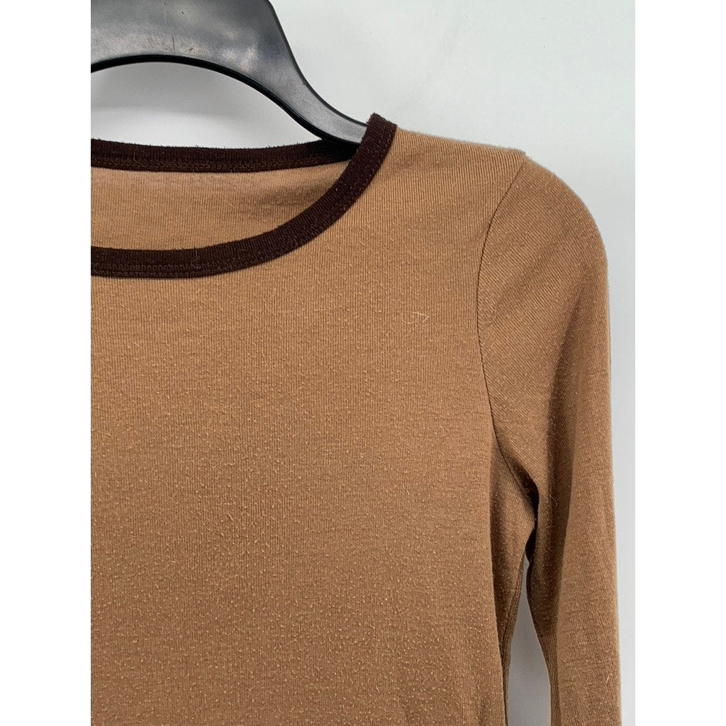 DAZY Women's Brown Crewneck Casual Long Sleeve Top SZ S