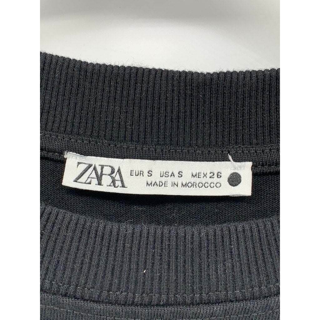ZARA Women's Black Solid Crewneck Cropped T-Shirt SZ S